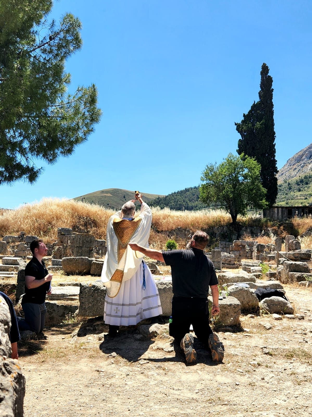 Holy Mass offered among the ruins of ancient Corinth