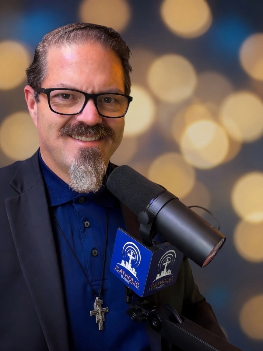 Joe McClane at the iCatholicRadio microphone