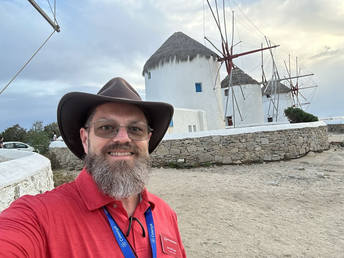 Joe McClane at the windmills of Mykonos