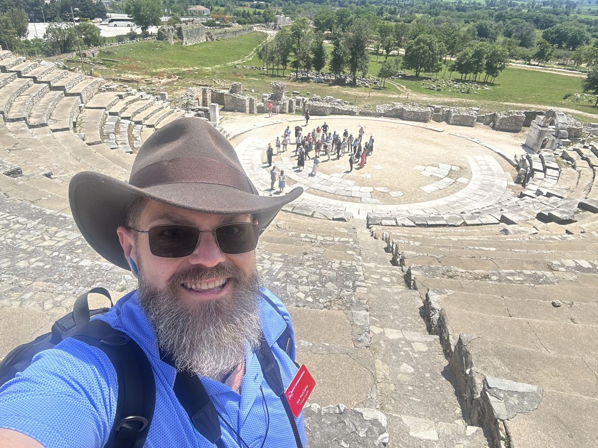 Joe McClane at the ancient theater of Philippi, Greece
