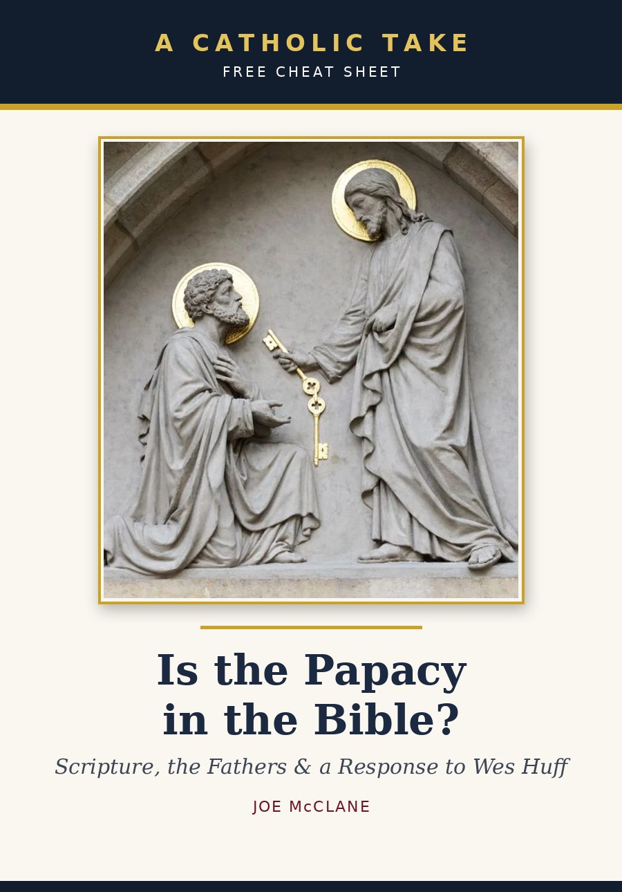 Cover of the free PDF cheat sheet: Is the Papacy in the Bible? — a response to Wes Huff