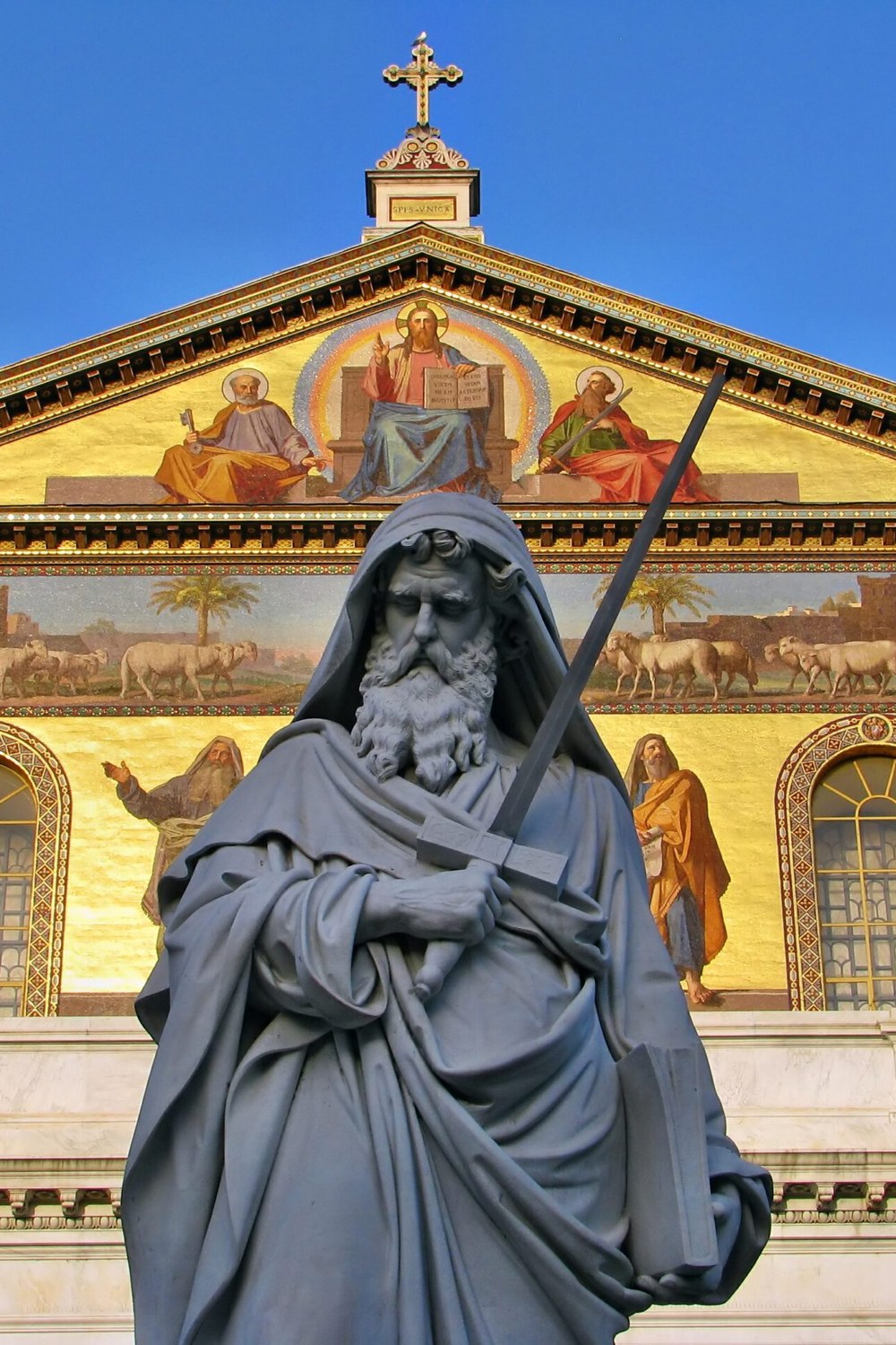 The St. Paul Film — statue of Saint Paul before the Basilica of Saint Paul Outside the Walls, Rome